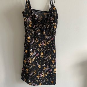 Tie strap black floral print dress